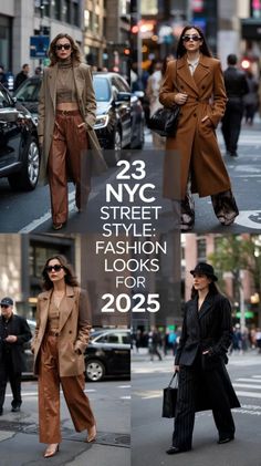 Four women showcasing street style fashion in a city setting