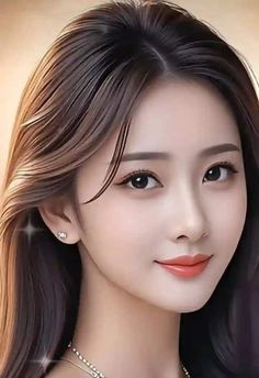 Realistic portrait of a woman with long brown hair and earrings