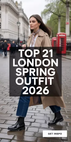 Woman in a trench coat and jeans walking on a wet city street