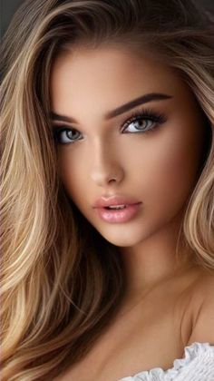 Close-up portrait of a woman with long blonde hair and blue eyes