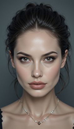 Woman with dark hair in an updo wearing a delicate necklace