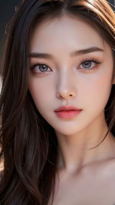 Close up portrait of a woman with long dark hair and soft lighting