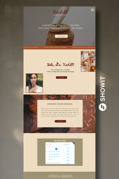 Screenshot of a website with a brown color scheme and various content sections
