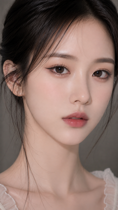Close up portrait of a woman with black hair and natural makeup
