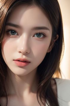 Close up portrait of a woman with long brown hair and soft lighting