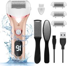 Electric foot file with pedicure tools and water splash effect