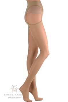 Full body shot of a person wearing nude-colored tights with shapewear details