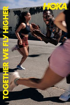 Multiple people running outdoors in athletic wear with motion blur
