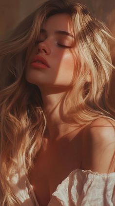 Blonde woman with closed eyes and a nose ring in soft golden hour light