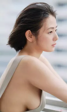 Woman with short black hair in a light-colored top, looking away