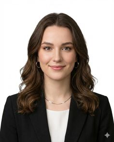 Woman with long brown hair wearing a black blazer and silver jewelry