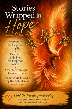 Illustration of a phoenix with fiery wings and text about hope