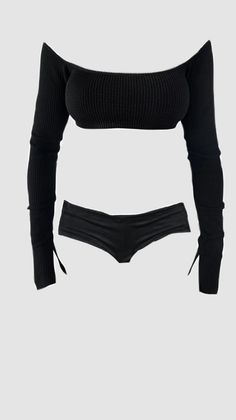 Black off-shoulder top and matching underwear on a white background