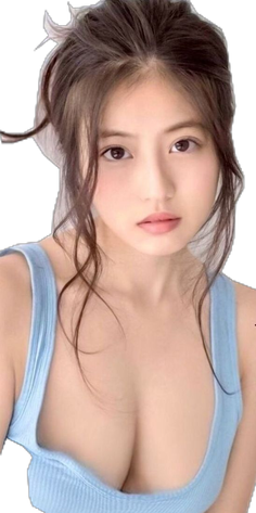 Woman with long brown hair wearing a blue top, upper body portrait