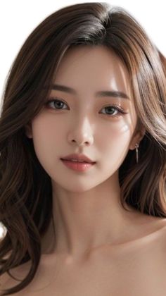 Woman with long brown hair and earrings in a soft lighting portrait