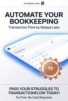 Digital marketing image for a bookkeeping automation software with a gear icon