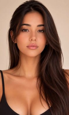 Woman with long dark hair wearing a black top, looking directly at the viewer