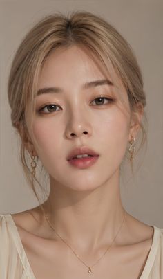 Woman with blonde hair and light makeup wearing earrings and a necklace