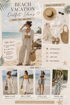 Woman in a bikini and linen outfit on a tropical beach