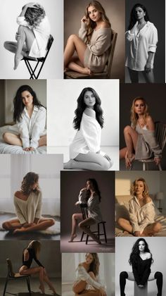 Collage of women in various poses wearing oversized shirts or sweaters