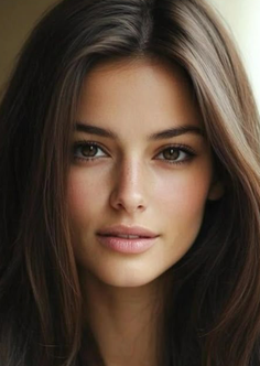 Close up portrait of a woman with long brown hair and brown eyes