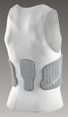 White athletic vest with grey protective padding on a grey background