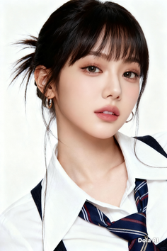 Woman with black hair in a messy bun wearing a white shirt and striped tie