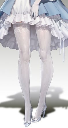 Illustration of a person in a white dress, stockings, and high heels