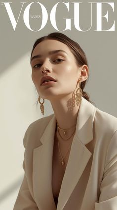 Woman in a blazer and jewelry with soft lighting and exposed skin