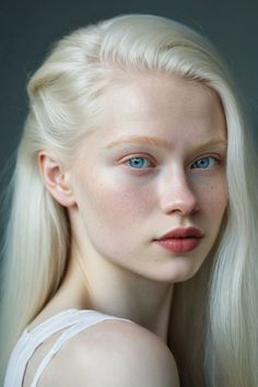 Woman with long blonde hair and blue eyes in a portrait shot