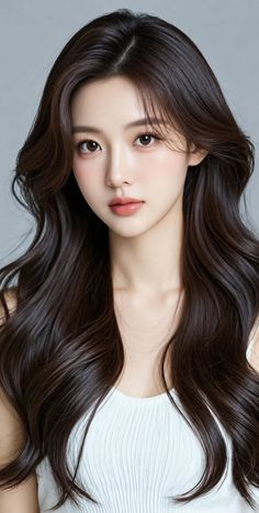 Woman with long dark hair wearing a white top, looking directly at the viewer