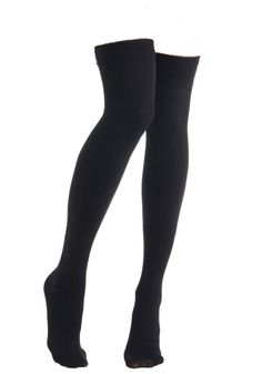 Pair of black thigh-high stockings on a white background