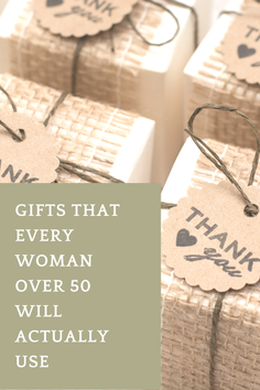 Gift boxes wrapped with burlap ribbon and 'thank you' tags