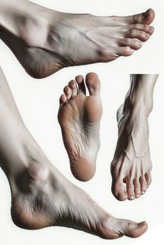 Multiple views of a human foot, showing different angles and details
