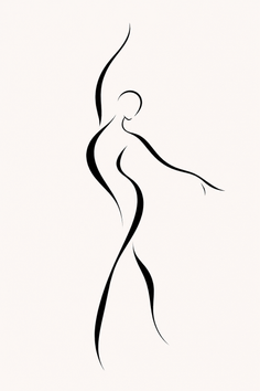 Minimalist line art of a figure in a dancing pose