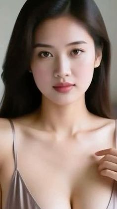 Woman with long black hair wearing a spaghetti strap top