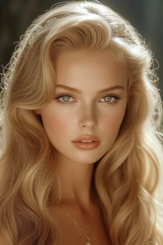 Blonde woman with green eyes and a tiara, looking directly at the viewer