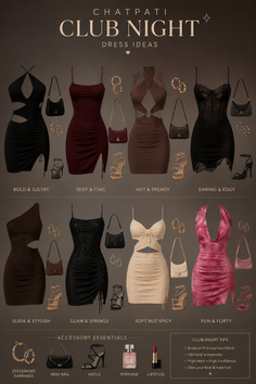 Collection of club night dress ideas with accessories and styling tips