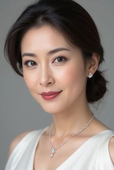 Woman with dark hair and jewelry in a soft lighting portrait