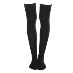 Pair of black thigh-high stockings on a white background