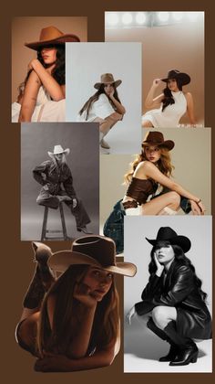 Collage of women wearing cowboy hats in various poses and outfits