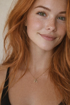 Close up portrait of a smiling woman with red hair and freckles