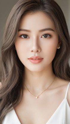 Woman with long wavy hair wearing a necklace and earrings