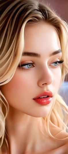 Close-up portrait of a woman with blonde hair and blue eyes