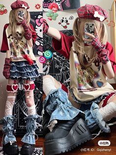 Person in a plaid beret and layered skirt with platform boots and leg warmers