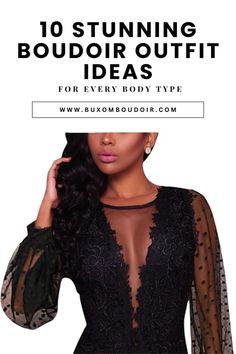 Woman in black lace and sheer lingerie with a deep V-neckline
