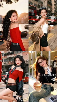 Collage of women in various city settings, some with coffee cups