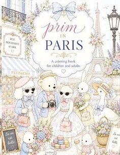 Cute animals in Paris with the Eiffel Tower and macarons, in a pastel illustration style