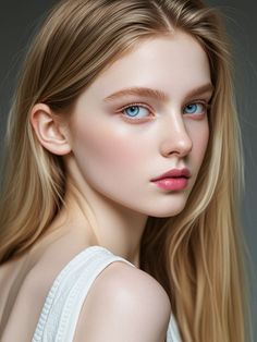 Woman with blonde hair and blue eyes looking over her shoulder