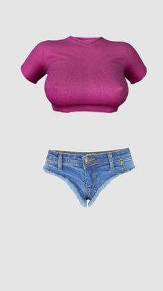 Pink crop top and denim shorts isolated on a white background